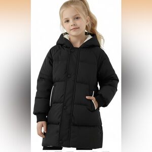 Girls Puffer Jacket Size 5-6 Years Black Hooded Lightweight Padded/311;338/bb2
